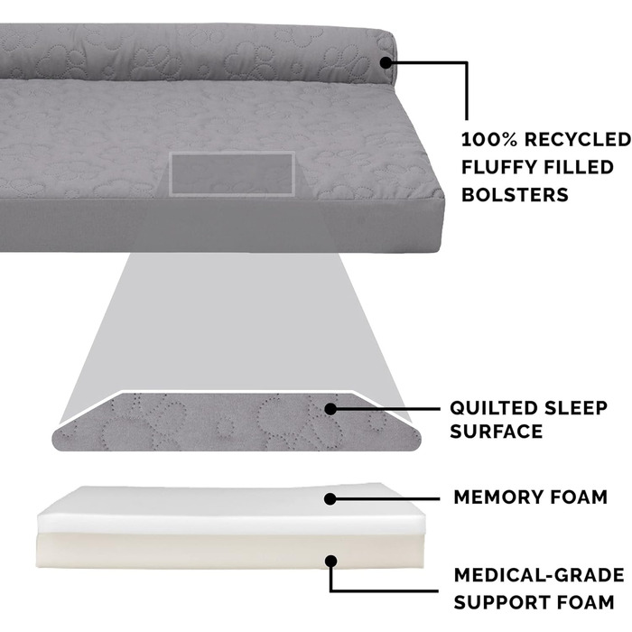 Ліжко для собак Furhaven великого розміру з ортопедичним матрацом, стиль дивана, знімний, пральний чохол (76 x 51 x 15 см, сірий титан)