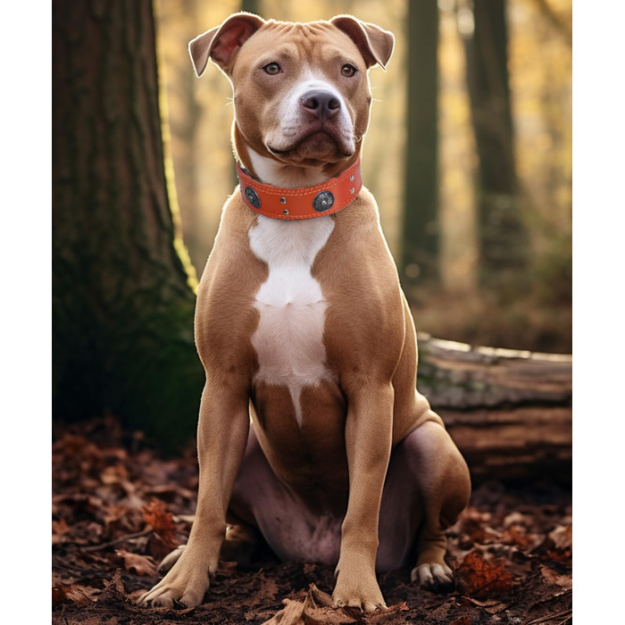 Нашийник для собак з натуральної шкіри, 5 см, помаранчевий, ручної роботи, L (53.5-63 см)