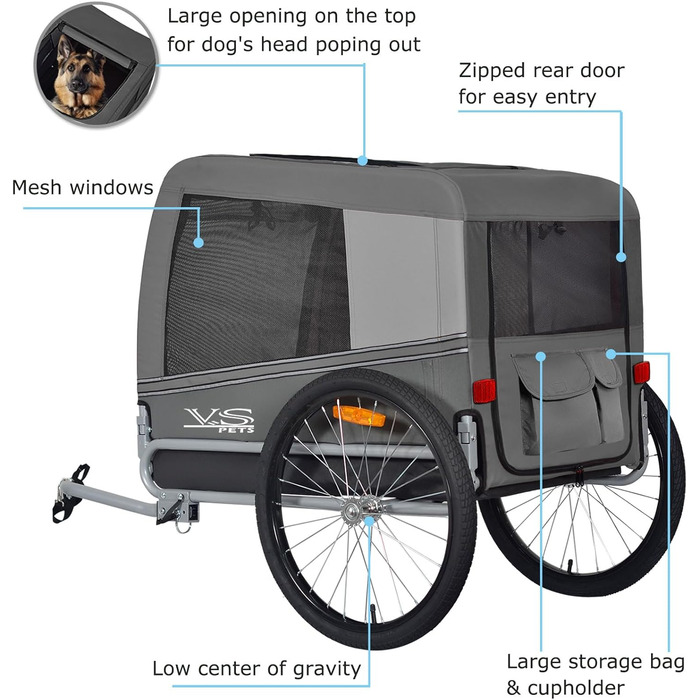 Тігго VS Pets L: Причіп для собак великого розміру, 270л, сірий (80202)