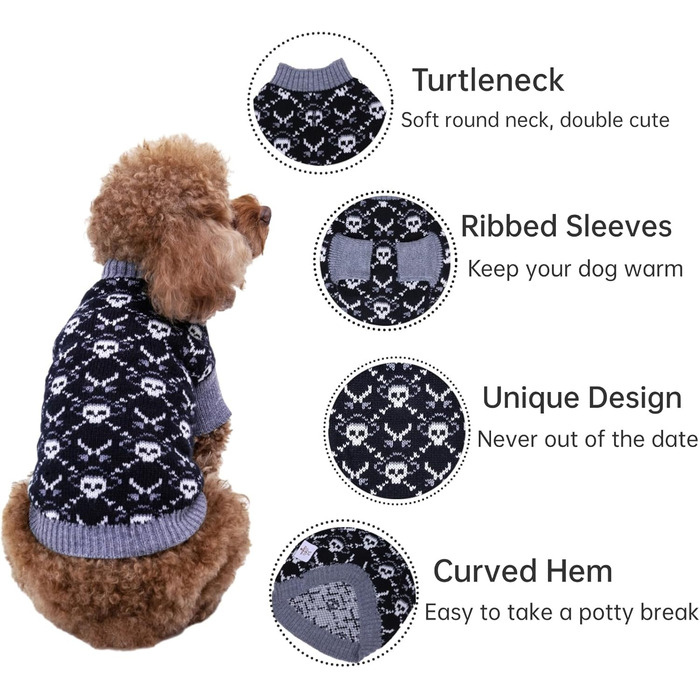 Светр для собак Cutebone на Halloween з принтом піратського черепа, одяг для цуценят, зручні світшоти та накидки з отвором для повідка, DS39M-DE M