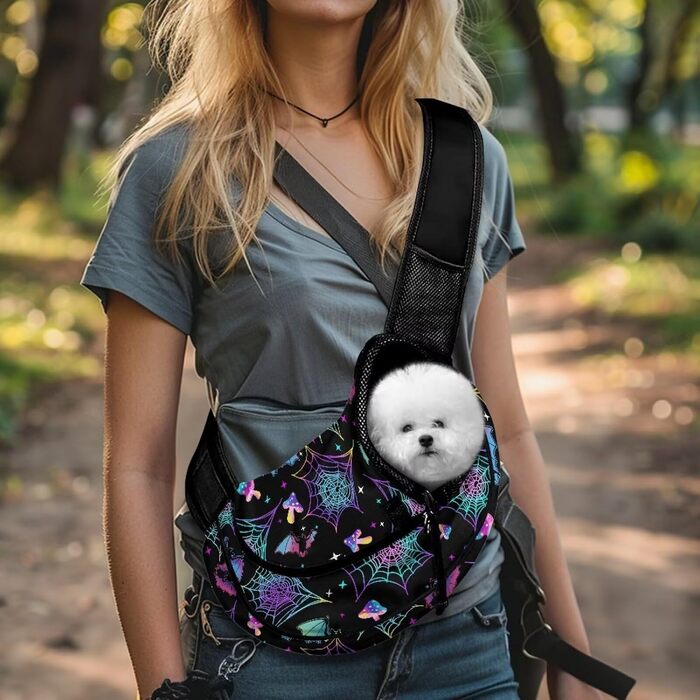 COEQINE Сумка-переноска для собак середніх порід, переноска для тварин, для цуценят, через плече, гаманець, з товстим підкладкою, регульований плечовий ремінь для Йоркширських тер'єрів, Чихуахуа (Павутина з грибів)