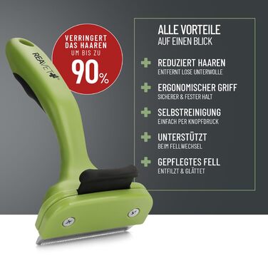 Гребінець для видалення підшерстя ReaVET для собак та котів з коротким хутром | Середні породи | З кнопкою самоочищення | Ідеально для сезонного линяння