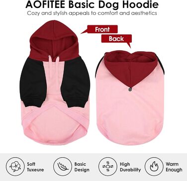 Теплий худі з капюшоном для великих собак AOFITEE, рожевий, розмір L. Ідеально для Boston Terrier, Mops та інших великих порід. Підходить для осені та зими.