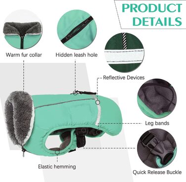 Зимовий одяг для собак QBLEEV: теплий, водонепроникний, з флісовою підкладкою, для холодної погоди, розмір L (Турквіс)
