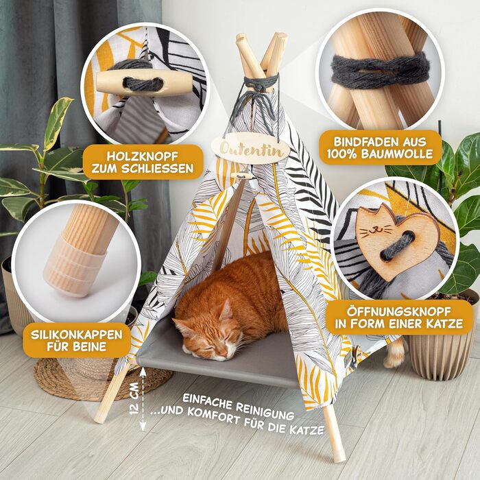 Кішка та собака, будиночок-хатинка, тіпі, 53x53x70 см – стильний дім для тварин, багато кольорів