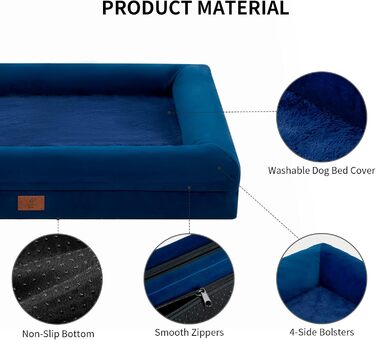 Ортопедичне ліжко для собак XL, великих порід, знімний валик для шиї, водонепроникне, рожеве, 114x89x19 см