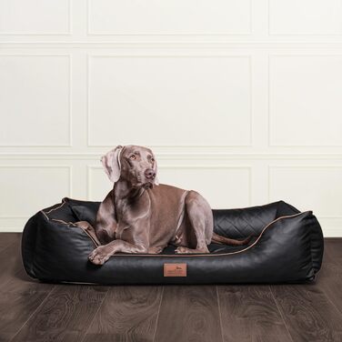 Ортопедичне ліжко для собак Tierlando® Louis з степленого штучного шкіровинилу в клітинку з матрацом з Memory Foam, розмір 100x75 см, колір: чорний