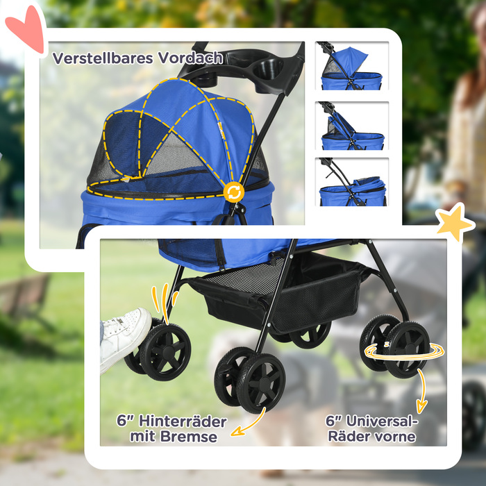 PawHut Dog Stroller Dog Buggy з функцією складання Коляска для маленьких собак і кішок Коляска для домашніх тварин Cat Buggy Oxford Blue 67 x 45 x 96 см | Аосом