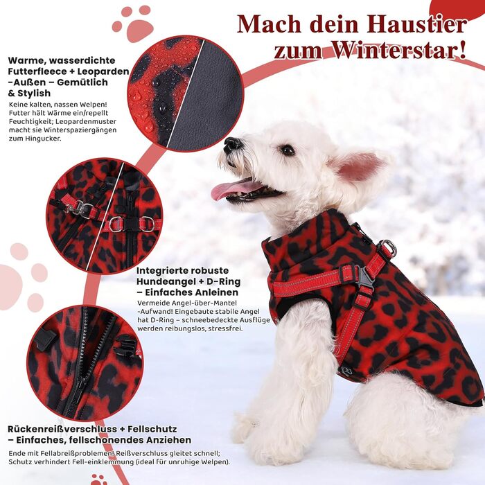 Теплий зимовий одяг для собак Avlot: червоний, розмір L, теплий флісовий одяг, водовідштовхуючий, для холодної погоди