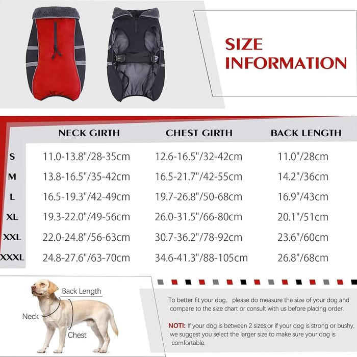 Водонепроникний зимовий теплий одяг для собак QBLEEV: куртка, жилет, теплий одяг з флісу для холодної погоди (червоний, чорний, 3X-Large)