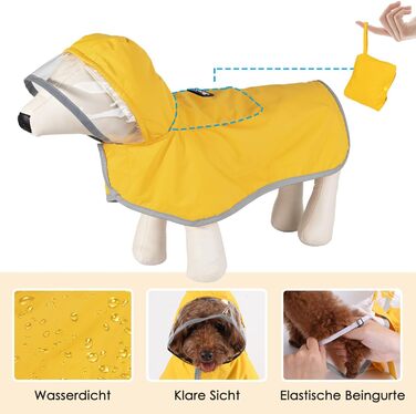 Водонепроникний дощовик для собак Eyein, жовтий, XS - теплий, з капюшоном та світловідбиваючими смугами