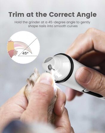 PAPMINI 2-в-1 триммер для когтів та стрижка когтів для собак, безшумний, акумуляторний, для великих, середніх та маленьких собак, білий