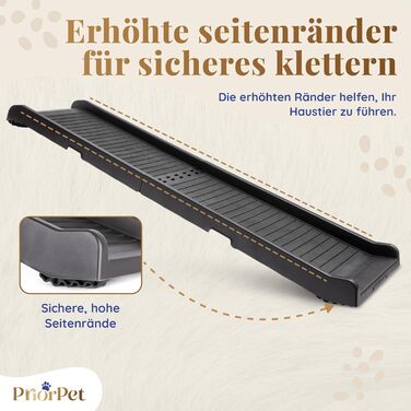 Рампа для собак у машину, складна – 174 см x 38 см – гумовий антиковзкий килимок – для великих собак, авто/SUV – вантажопідйомність 85 кг – темно-сіра