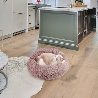М'яке ліжко для кота/собаки у вигляді пончика, заспокійлива, комфортна, з товстим наповнювачем, з подушкою, для затишку, миється, кругла, плюшеве диван-лежанка для собак (90см, Кофе)