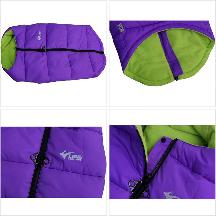 Зимова куртка для собак, водонепроникна, вітронепроникна, тепла флісова куртка з блискавкою для маленьких, середніх та великих собак, зелена, розмір L, зелений (S (-9lbs), фіолетовий)