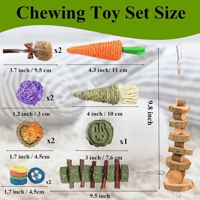 Іграшка для гризунів з натурального дерева та тимофіївки, RUNANIA – іграшка для кроликів, морських свинок, хом'яків, шиншил, мишей