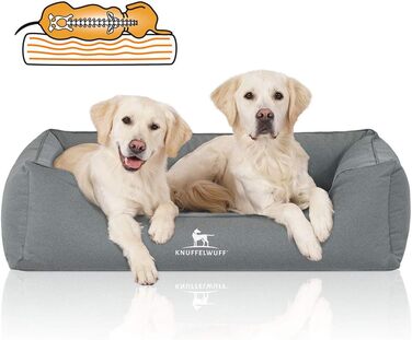Ортопедичне водовідштовхувальне собаче ліжко Knuffelwuff Leon з велюру, ручної роботи, розмір M-L, 85 x 63 см. Знімний чохол, можна прати, підходить для великих, середніх та маленьких собак (Petrol, L 120 x B 85 x H 25 см)