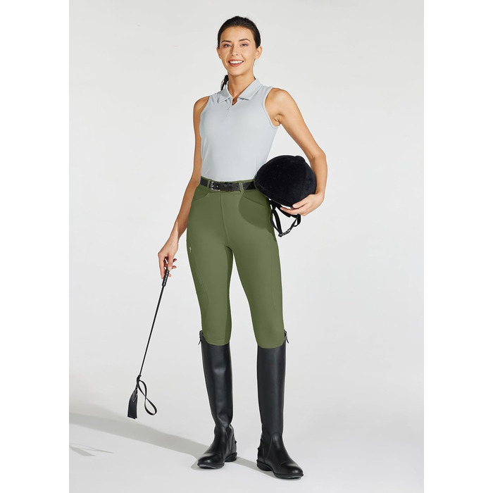 Легінси для верхової їзди WILLIT Daen з силіконовим покриттям, висока талія, кишеня на блискавці, петлі для ременя, колір хакі (L)
