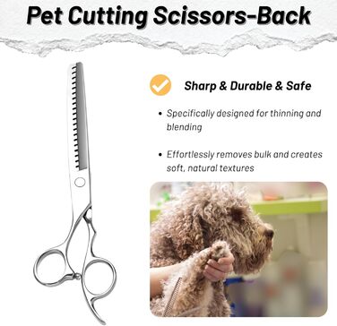 Професійна шерсть для собак та котів 7 дюймів, японська сталь VG10, 18/50 зубів, безпечна, безшумна, з тупим кінчиком, для тонкої шерсті