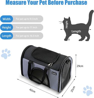 Транспортна сумка для котів та собак, дихаюча та складна, переноска для котів з регульованим плечовим ременем, знімна плюшева підстилка (Сірий, S)