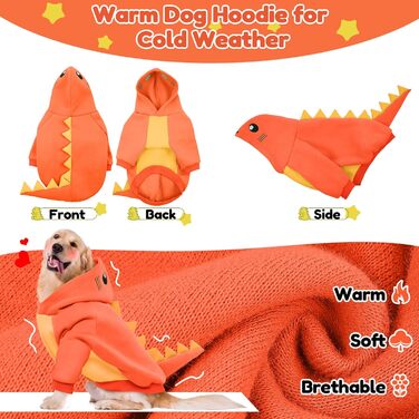 Костюм для собак Лелепет, карнавальний костюм на Хелловін, для великих собак, динозавр, теплий флісовий худі, зимовий халат для собак, зелений (X-Small, помаранчевий з візерунком 