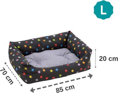 Ліжко для собак Baroni Home з двосторонньою подушкою, 70x85 см, кольорові зірки, прямокутне, лежак для домашніх тварин