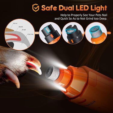 Шліфувальник для собак та котів Gimars з 6 режимами, LED-підсвічуванням, USB-зарядкою та регулюванням швидкості (12000 об/хв)