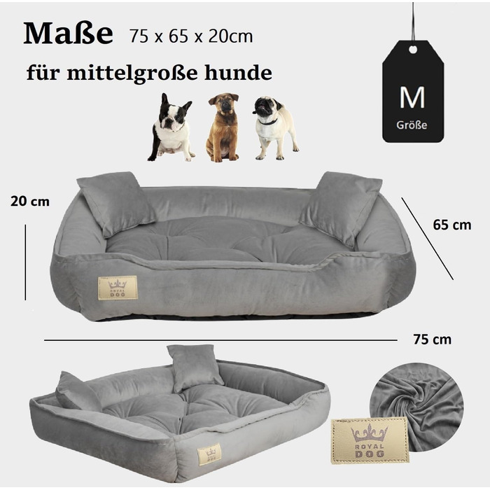 Крісло-ліжко для собак великих порід, зелене (сірий), 75 x 65 см, з велюру, ортопедичне, легко миється, силіконова наповнювач