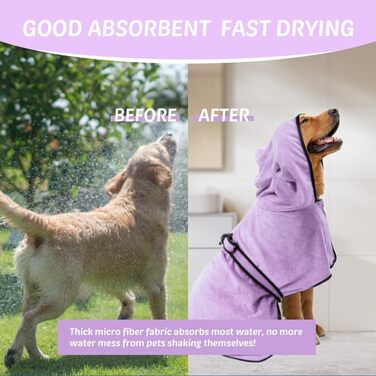 Рушник для собак з капюшоном, вбираючий, для сушіння після купання, для котів та собак усіх порід, L (блакитний) (фіолетовий L)