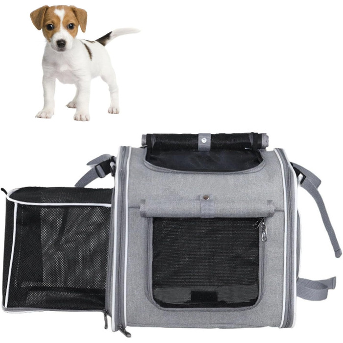 Клітка-переноска для тварин на велосипед Asixxsix, розширювана, складна, для собак та котів до 8 кг (сіра)