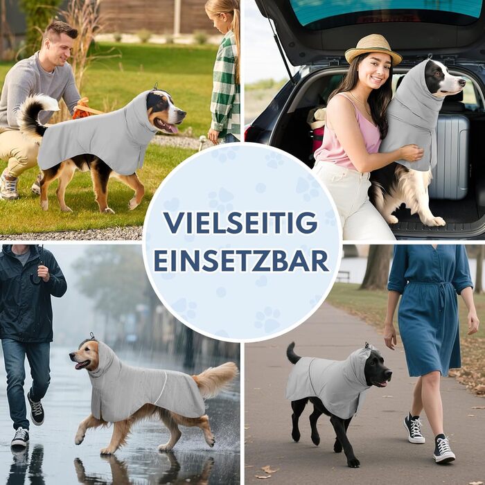 Водонепроникний дощовик для собак з світловідбиваючими смугами та отвором для повідка - дихаюча куртка для собак всіх розмірів, вітронепроникний та регульований (Сірий, L)