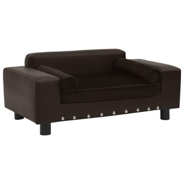 Ліжко-софа для собак vidaXL, 81x43x31 см, плюш та штучна шкіра, коричневий колір