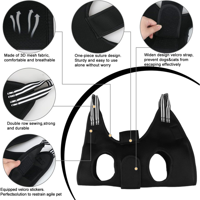 Набір для догляду за тваринами: лежанка-гамак, інструмент для стрижки кігтів, нашийник для грумінгу, фіксатор, петля для грумінгу, дихаюча сумка для тварин, помічник для маленьких тварин, догляд за кігтями (чорний, 5 шт.)