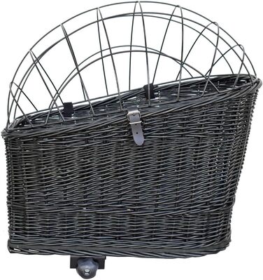 Корзина для собак на велосипед – ручної плетіння з лози, з ґратчастою кришкою, кріпленням для багажника та знімним подушечкою. Розмір: 60 x 39 x 50 см, колір чорний (венге), XL