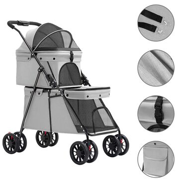 Дитяча коляска для тварин Homewell: 2 поверхи, складна, з корзиною, тримачем для напоїв та шлейкою, вантажопідйомність 25 кг (Чорний)