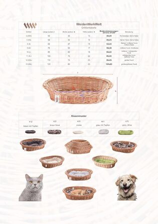 Вільховий Світ - ліжко для собак і котів з плетеного вілля, ліжко для домашніх тварин - натуральне, тепле, дихаюче та стильне - різні розміри (85x60x18 см, світло-кремове подушка)