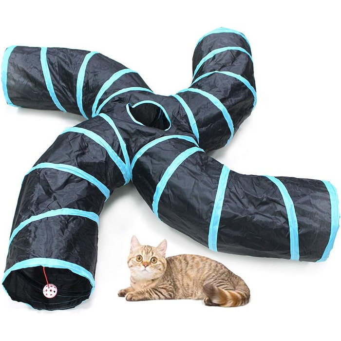 Туннель для котів Bemodst 4-Way, інтерактивна іграшка-лабіринт для кошенят, кроликів, щенят, хорячків, морських свинок