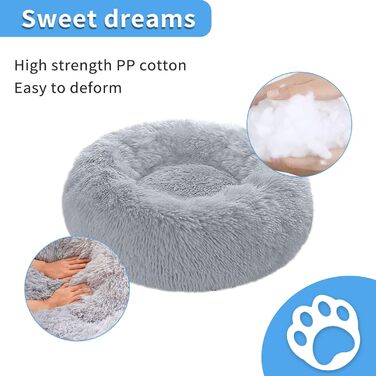 М'яке кругле ліжко для собак 60 см – зручне доріжне ліжко для котів та маленьких собак, миється, не ковзає, плюшеве ліжко для тварин, сірий (L 50 x B 50 x H 20 см, світло-сірий)