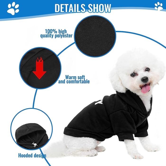 Світшот для собак BINGPET: м'який та зручний флісовий пуловер для малих та великих собак, преміум-якість, підходить для всіх порід, чорний, розмір S/M (обхват грудей 48 см)