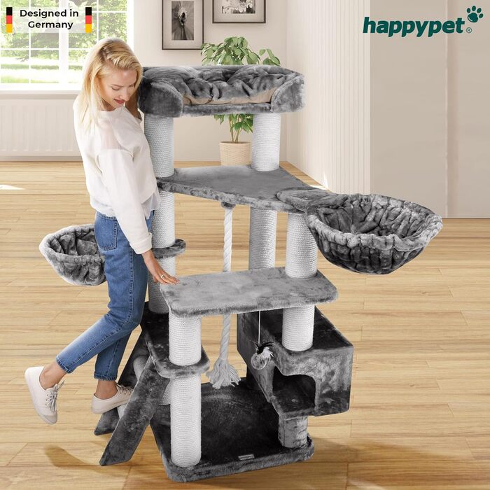 Дряпак для великих котів HAPPYPET Jacob XXL, стійкий кіт-дерево до стелі з сизалевими стовпами та товстою основою, ідеальний для великих порід
