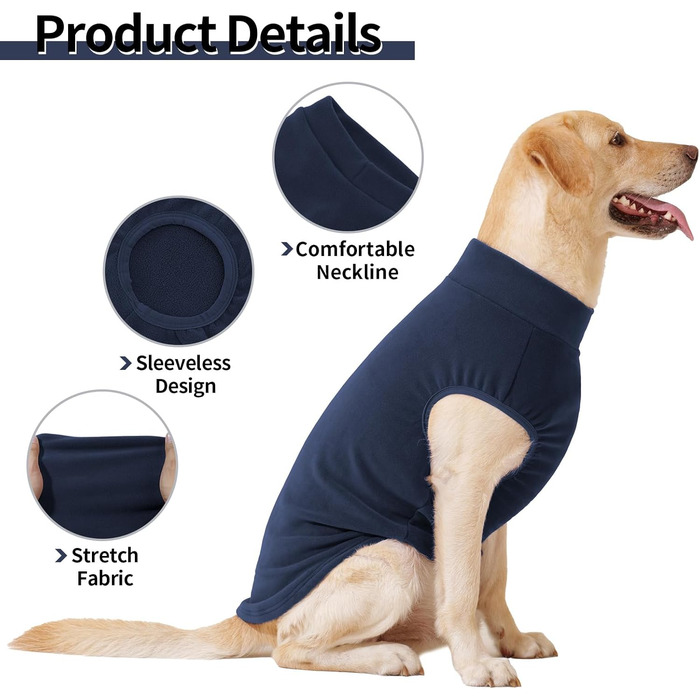 Пуловер для собак HEYWEAN: теплий флісовий костюм для маленьких, середніх та великих собак XL, синій