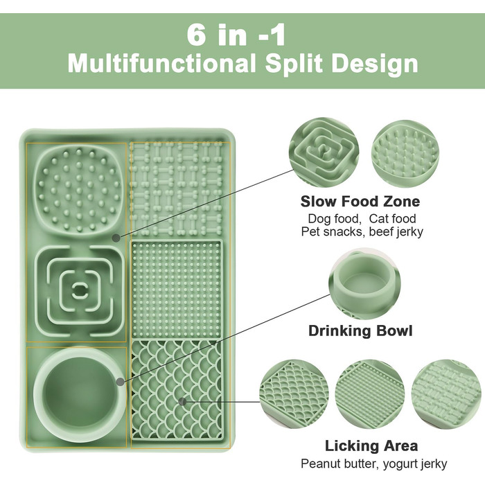 Килимок для собак та котів з силікону Slow Feeder з присосками, для зняття тривоги, для наповнення йогуртом/арахісовою пастою, легко миється, зелений, 30x20 см