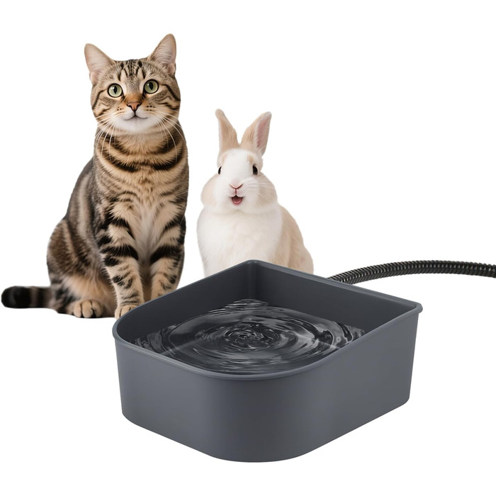 Підігріваний годівник для води для кроликів, котів, собак та птахів (1 л), сірий