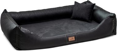 Ортопедичне ліжко для собак Tierlando® Maddox VIP з м'яким покриттям з штучної шкіри, Viscomat-матрацом та антиковзною основою, 120x85 см, чорний колір