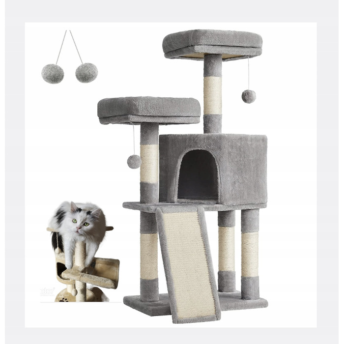 Дряпалка для котів Feandrea 101 — 160 см, сіра, сизаль, 4 рівні