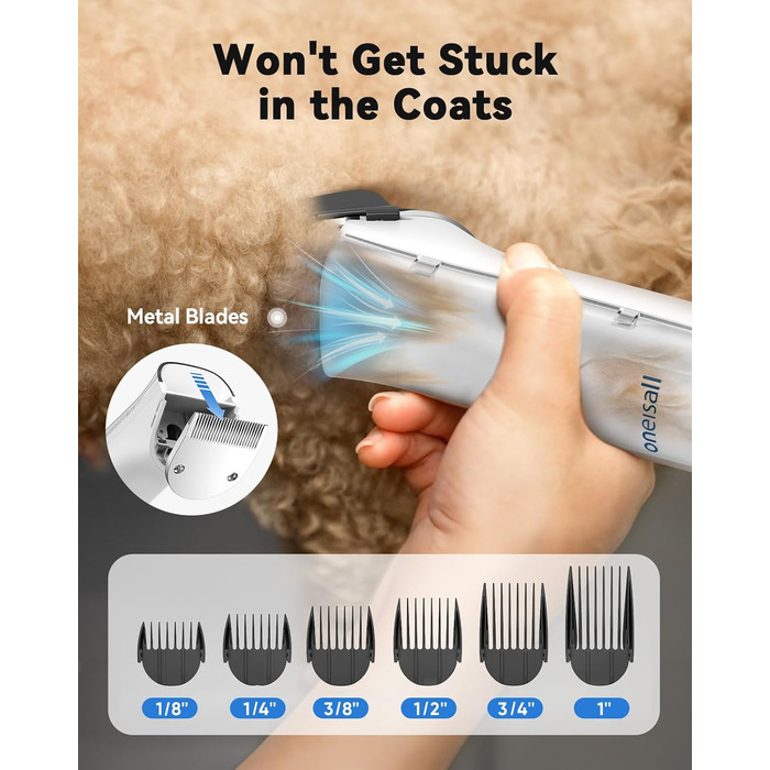 Машина для стрижки собак Oneisall з пилососом та сушаркою, 2.5L контейнер для сміття, 7 рівнів температури сушіння, тиха машинка для стрижки собак та котів, потужність всмоктування 15000Pa, професійний набір для догляду за тваринами з 8 інструментами