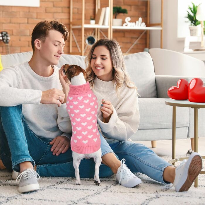 Вовняний пуловер для собак на День святого Валентина, рожеве сердечко, розмір L