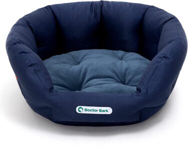Кругле ліжко для собак Doctor Bark - м'яке собаче гніздочко для собак середніх порід з ортопедичною подушкою та іграшкою-кісткою. Можна прати до 95°C. Виготовлено в Німеччині (L - 60x50 см, Кьонігсблау)