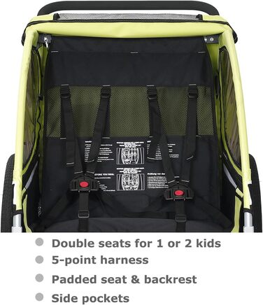 Дитячий причіп Tiggo S2 2-в-1 з підвіскою та поворотним з'єднанням 360° (зелений)