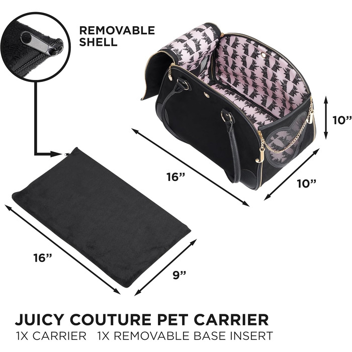 Сумка-переноска для тварин Juicy Couture, стильна чорна дорожня сумка для маленьких собак і котів